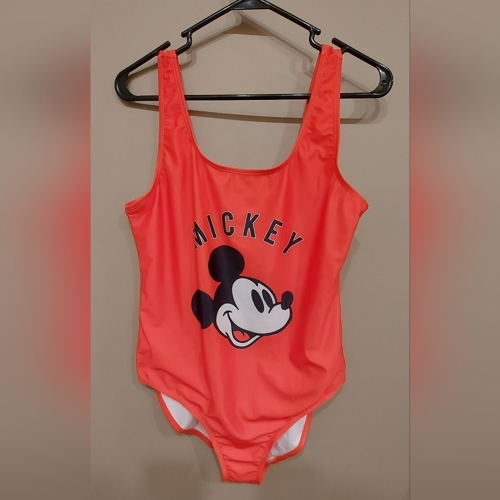 Disney Women's One Piece Swimsuit - Red with Mickey Mouse